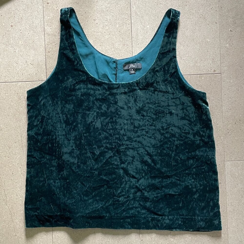 J.Crew Emerald Green Crushed Velvet Keyhole Back Tank Top-Sz.8